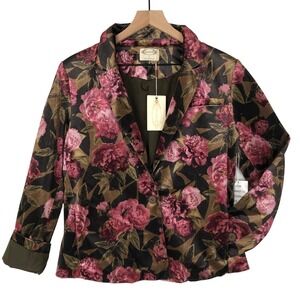 NWT JOYFOLIE Louve Velvet Blazer Sz S Black Pink Floral Cottage Romantic Goth